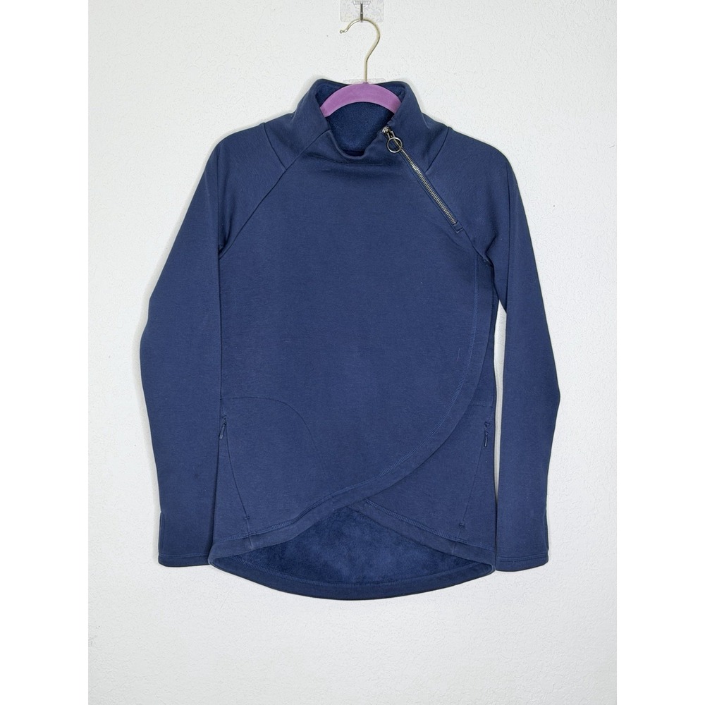 ATHLETA Cozy Karma Asym Pullover Wrap Sweatshirt XXS Dark Sardina Blue Pocket